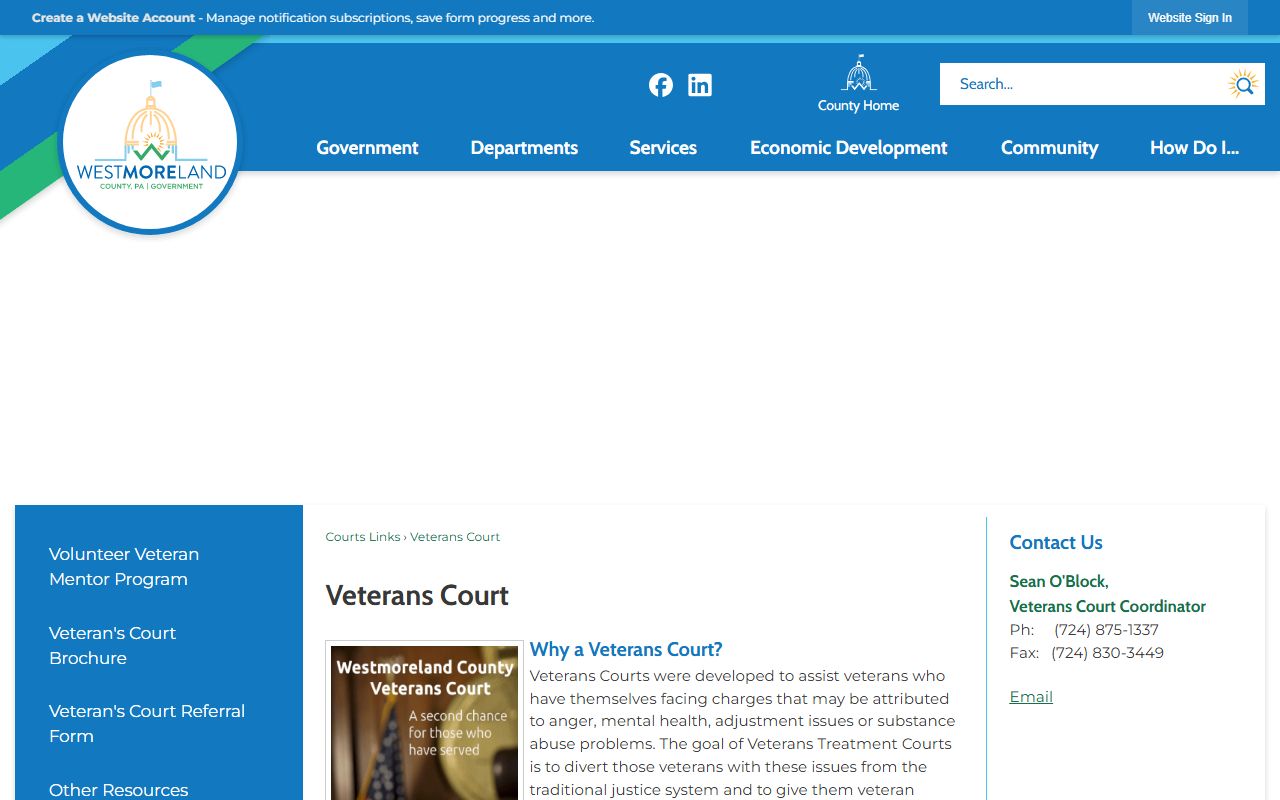 Westmoreland County arrest records and court charges Veterans Court page