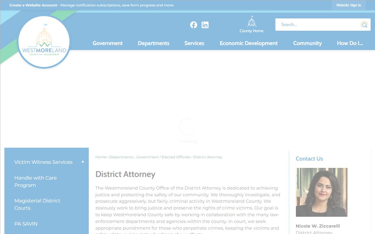 Westmoreland County criminal court records District Attorney office page