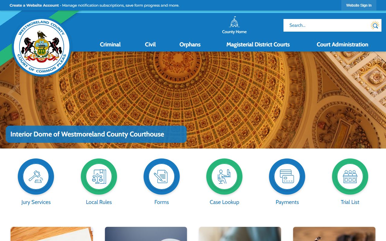Westmoreland County Court of Common Pleas courts landing page