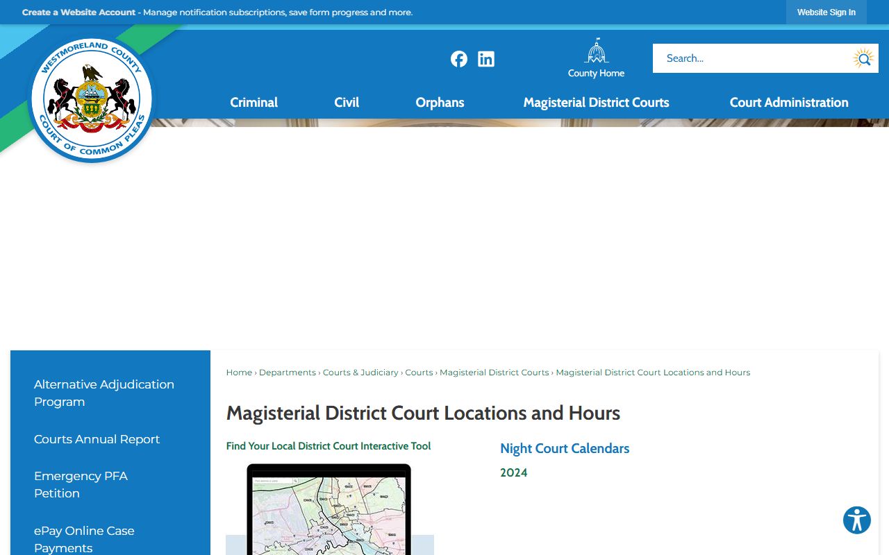 Westmoreland County Magisterial District Court locations and hours