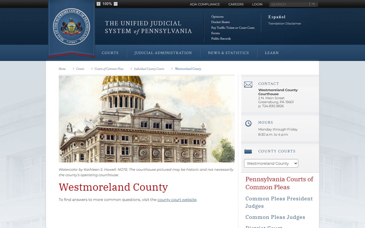 Westmoreland County Court of Common Pleas UJS profile