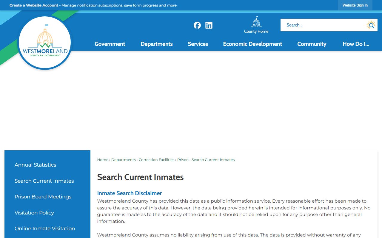 Westmoreland County inmate records current inmate search page