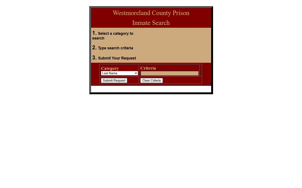 Westmoreland County inmate records direct search form