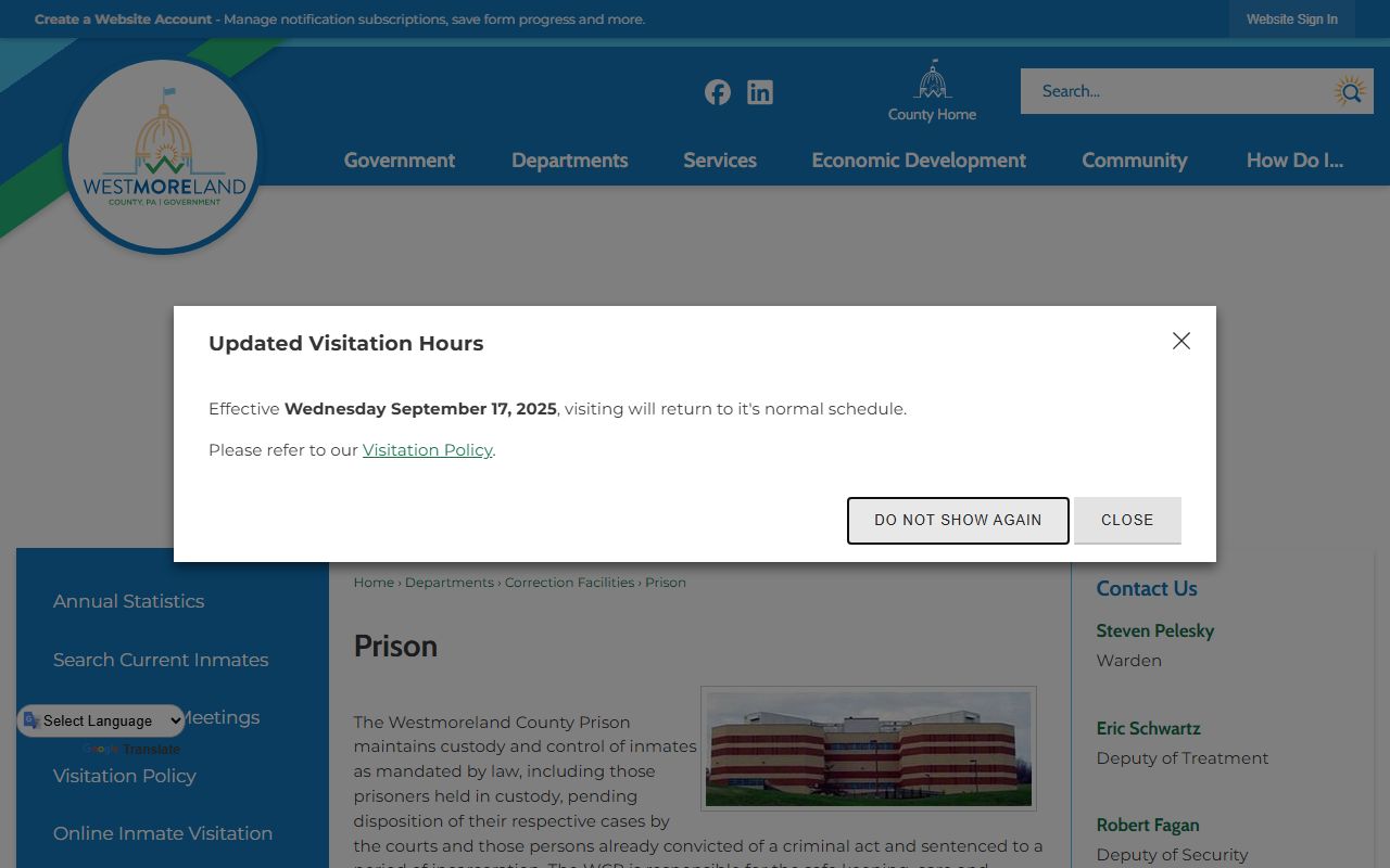 Westmoreland County inmate records prison page