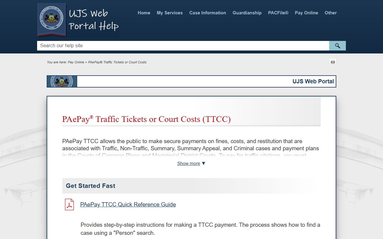 Westmoreland County traffic court records UJS PAePay help
