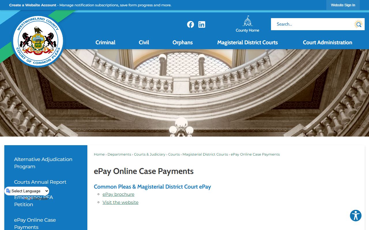 Westmoreland County traffic court records ePay online case payments